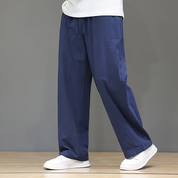 Buddha Stones Summer Men's Cotton Linen Straight Leg Pants With Pockets - SteelBlue - US/UK/AU46，EU56 (5XL) - image 0