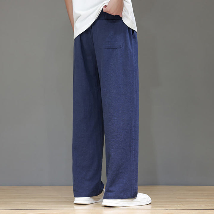 Buddha Stones Summer Men's Cotton Linen Straight Leg Pants With Pockets - image 4