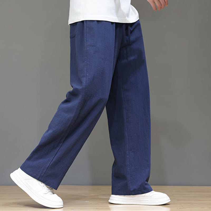 Buddha Stones Summer Men's Linen Straight Leg Pants With Pockets