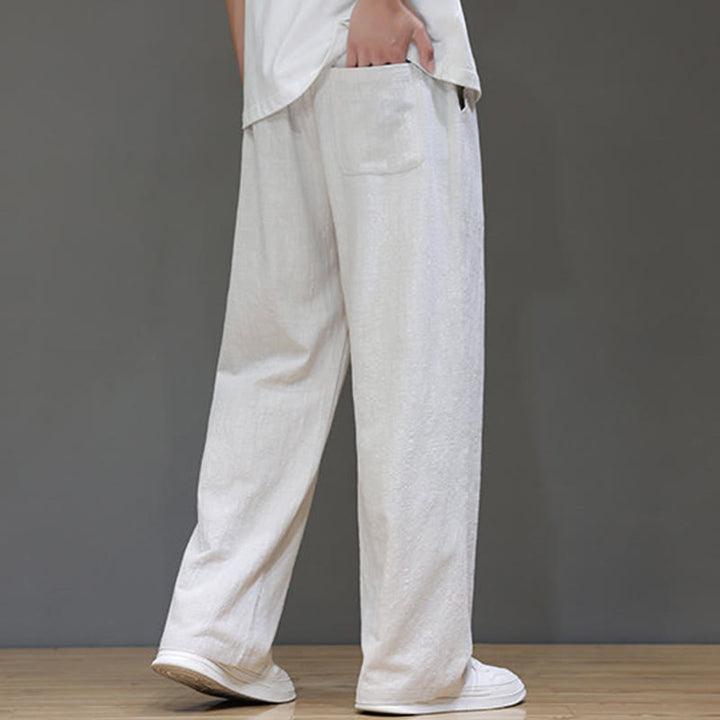 Buddha Stones Summer Men's Cotton Linen Straight Leg Pants With Pockets - image 14