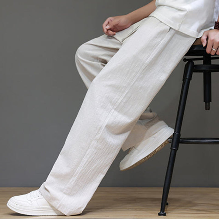 Buddha Stones Summer Men's Cotton Linen Straight Leg Pants With Pockets - image 17