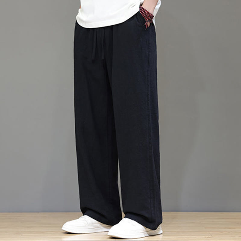 Buddha Stones Summer Men's Cotton Linen Straight Leg Pants With Pockets - image 36