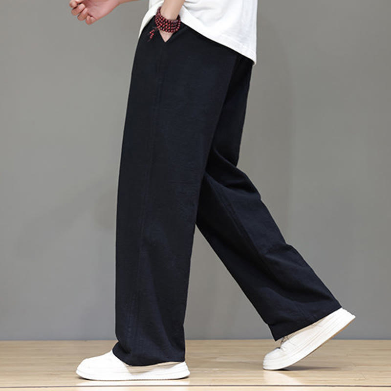 Buddha Stones Summer Men's Cotton Linen Straight Leg Pants With Pockets - image 35