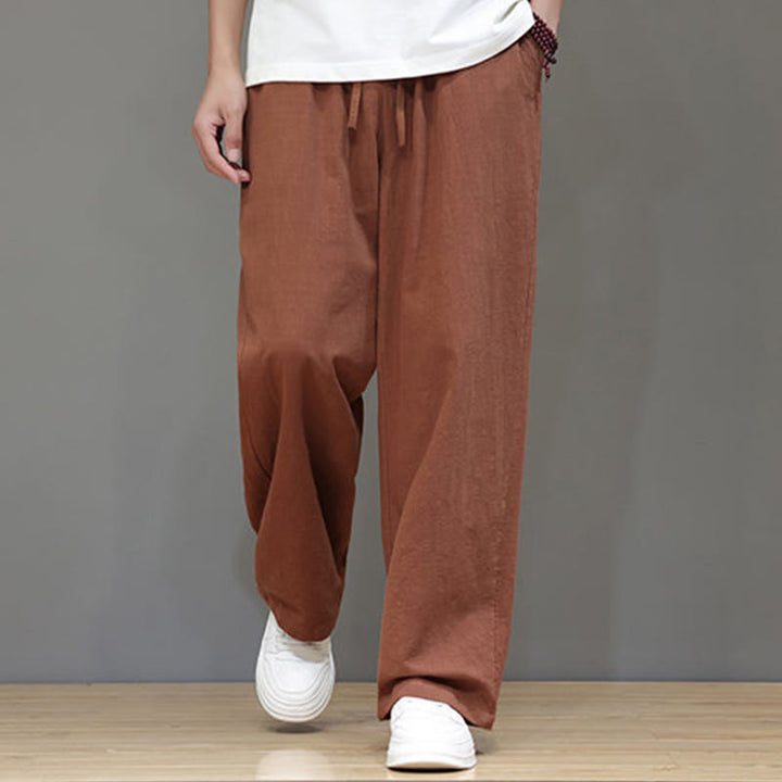 Buddha Stones Summer Men's Cotton Linen Straight Leg Pants With Pockets - image 43