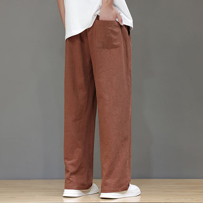 Buddha Stones Summer Men's Linen Straight Leg Pants With Pockets