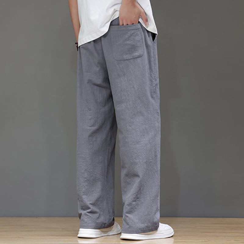 Buddha Stones Summer Men's Cotton Linen Straight Leg Pants With Pockets - image 22