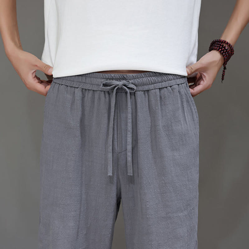 Buddha Stones Summer Men's Linen Straight Leg Pants With Pockets