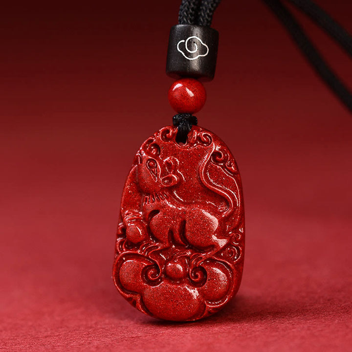 Buddha Stones Chinese Zodiac Black Rope Cinnabar Calm Necklace Pendant