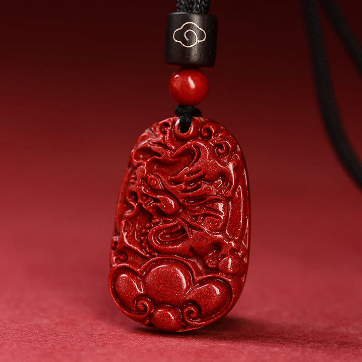 Buddha Stones Chinese Zodiac Black Rope Cinnabar Calm Necklace Pendant