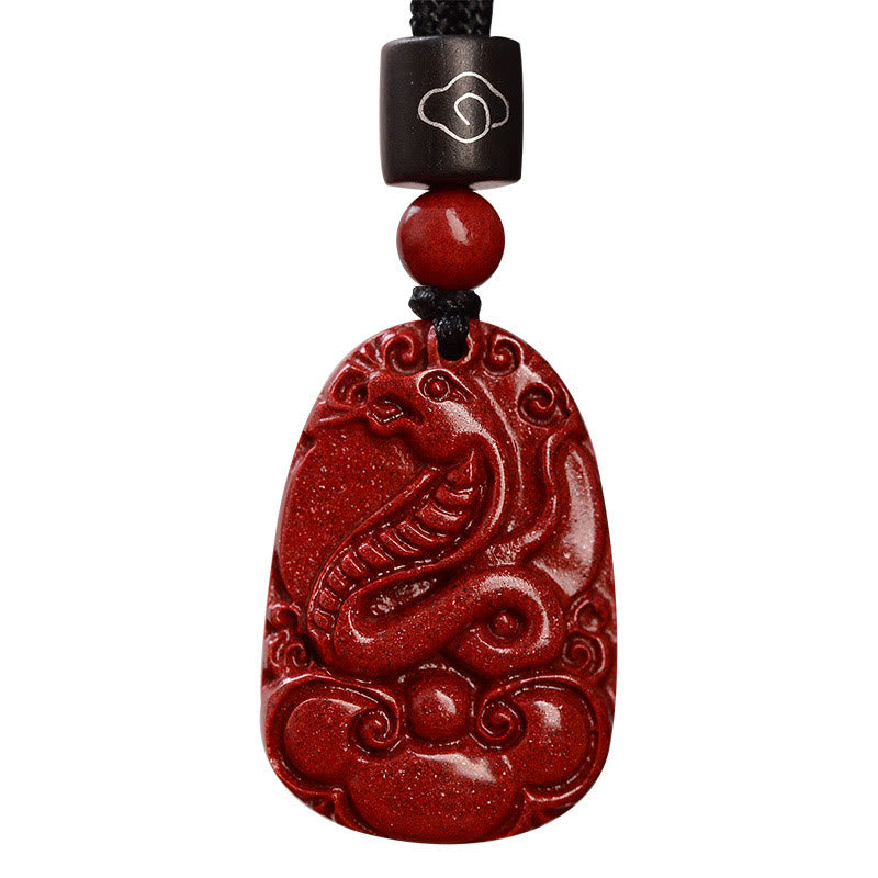 Buddha Stones Chinese Zodiac Black Rope Cinnabar Calm Necklace Pendant