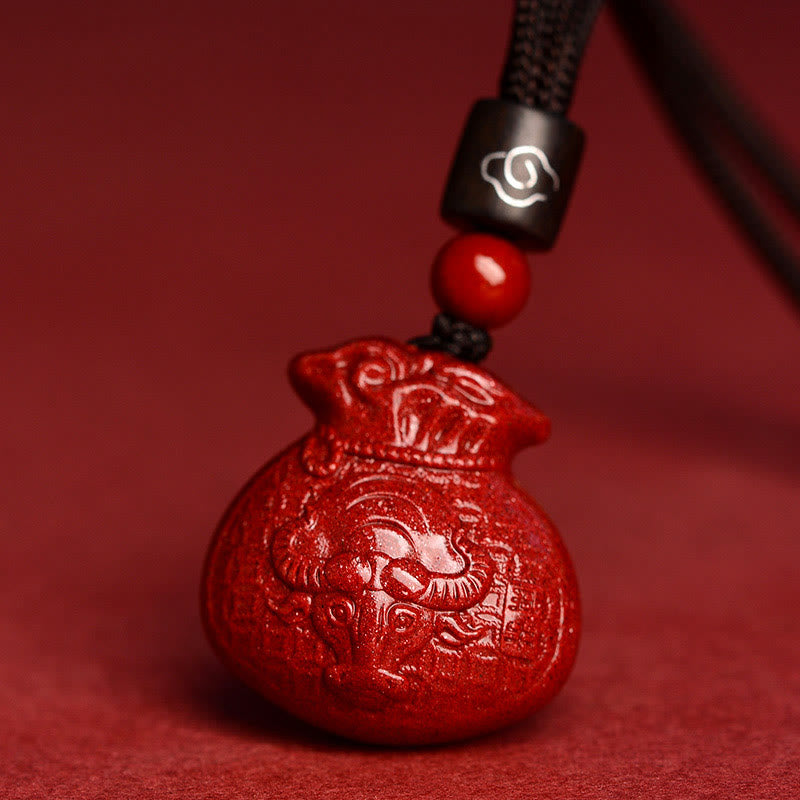 Buddha Stones Chinese Zodiac Money Bag Shape Cinnabar Calm Necklace Pendant