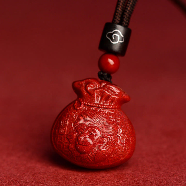 Buddha Stones Chinese Zodiac Money Bag Shape Cinnabar Calm Necklace Pendant