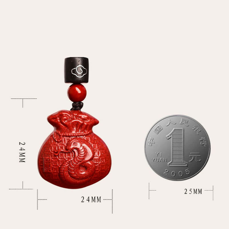 Buddha Stones Chinese Zodiac Money Bag Shape Cinnabar Calm Necklace Pendant