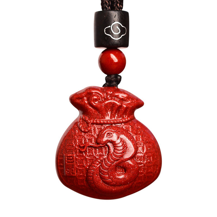 Buddha Stones Chinese Zodiac Money Bag Shape Cinnabar Calm Necklace Pendant