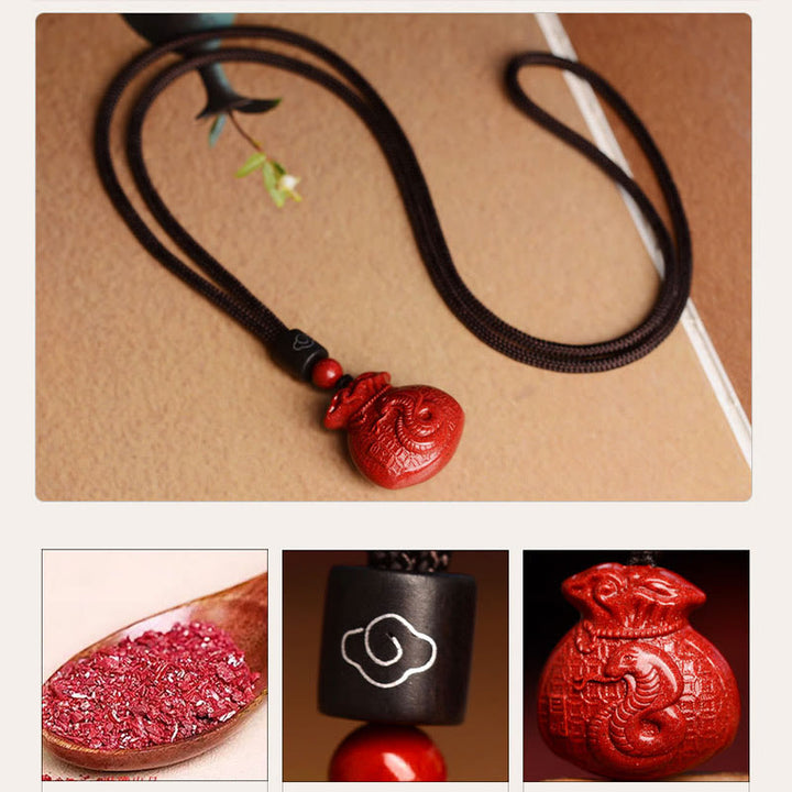 Buddha Stones Chinese Zodiac Money Bag Shape Cinnabar Calm Necklace Pendant