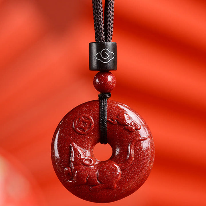 Buddha Stones Chinese Zodiac Cinnabar Peace Buckle Calm Necklace Pendant