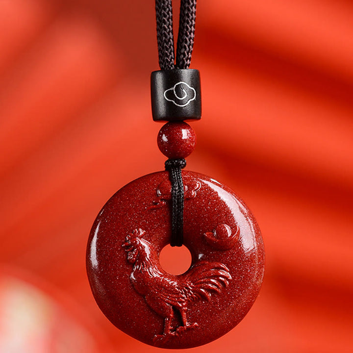 Buddha Stones Chinese Zodiac Cinnabar Peace Buckle Calm Necklace Pendant