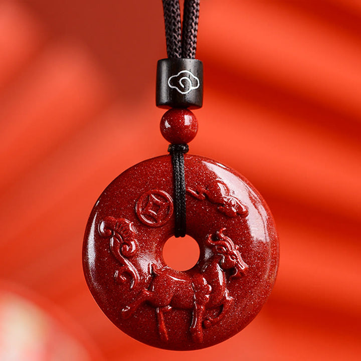 Buddha Stones Chinese Zodiac Cinnabar Peace Buckle Calm Necklace Pendant