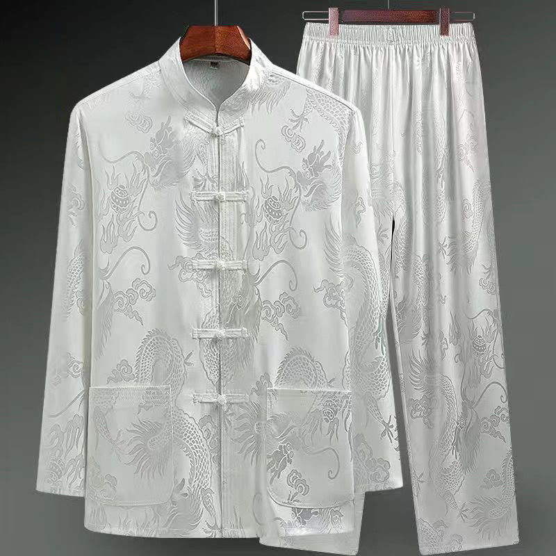 Buddha Stones 2Pcs Tang Suit Dragon Frog-Button Men's Long Sleeve Shirt Pants Clothing Set