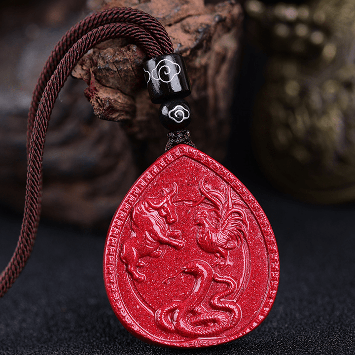 Buddha Stones Chinese Zodiac Cinnabar Blessing Necklace Pendant