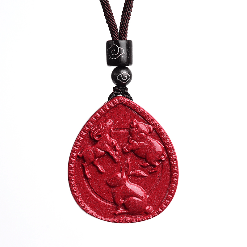 Buddha Stones Chinese Zodiac Cinnabar Blessing Necklace Pendant