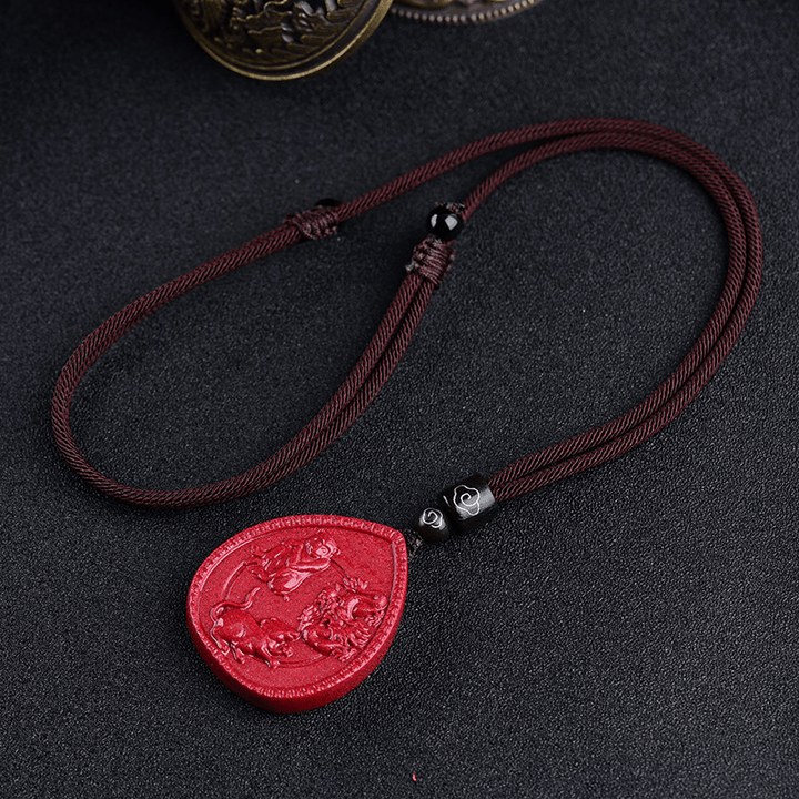 Buddha Stones Chinese Zodiac Cinnabar Blessing Necklace Pendant