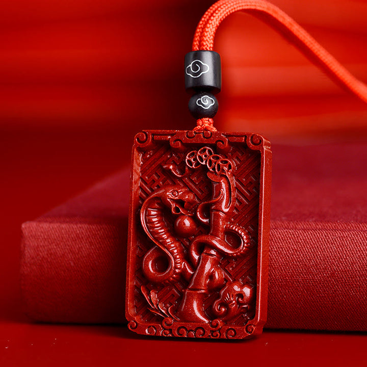 Buddha Stones Chinese Zodiac Cinnabar Rectangle Calm Necklace Pendant