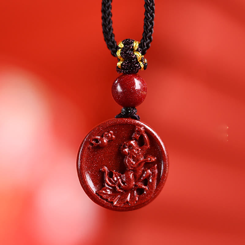 Buddha Stones Chinese Zodiac Cinnabar Calm Phone Hanging Decoration Key Chain Necklace Pendant