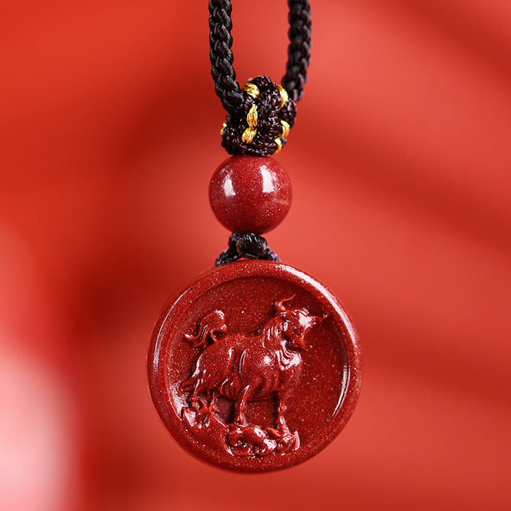 Buddha Stones Chinese Zodiac Cinnabar Calm Phone Hanging Decoration Key Chain Necklace Pendant