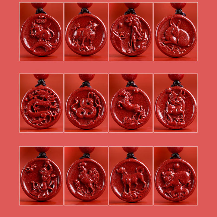 Buddha Stones Chinese Zodiac Cinnabar Calm Phone Hanging Decoration Key Chain Necklace Pendant