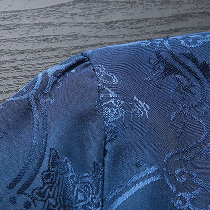 Buddha Stones 2Pcs Men's Tang Suit Koi Fish Pattern Frog-Button Long Sleeve Shirt Pants Set - image 11