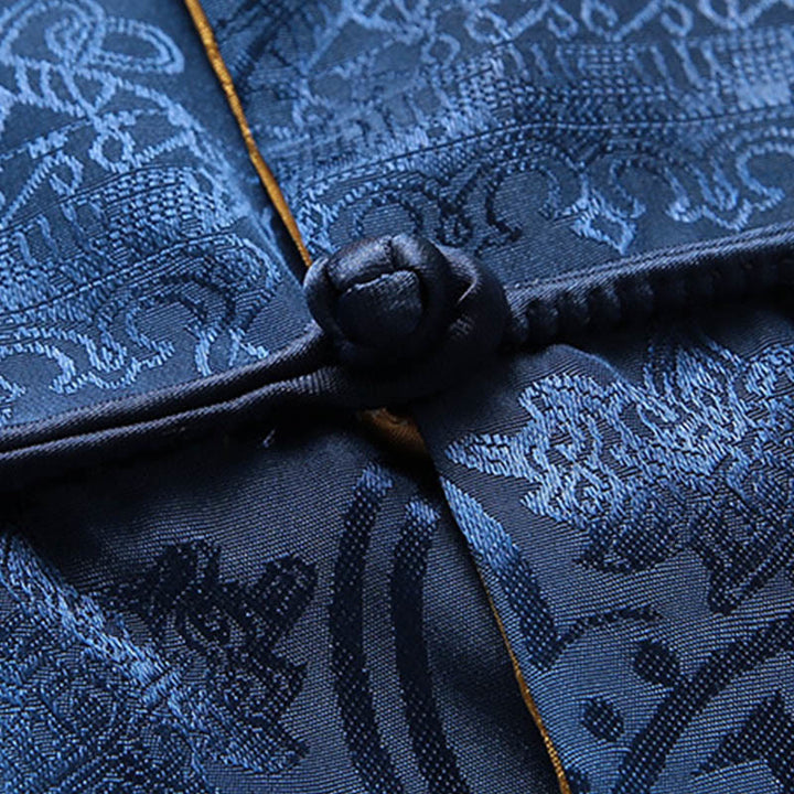 Buddha Stones Men's Frog-Button Tang Suit Koi Fish Pattern Long Sleeve Shirt With Pockets - image 5