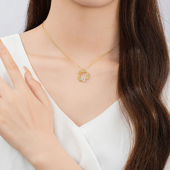 Buddha Stones 925 Sterling Silver Cubic Zirconia Shell Butterfly Peach Blossom Blessing Necklace Pendant - image 7