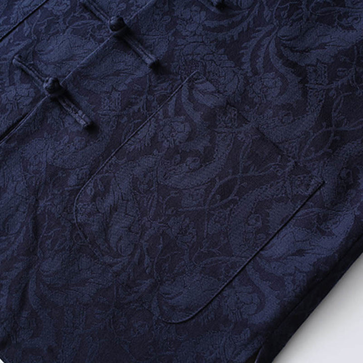 Buddha Stones 2Pcs Men's Tang Suit Jacquard Vine Pattern Frog-Button Cotton Long Sleeve Shirt Pants Set - image 5