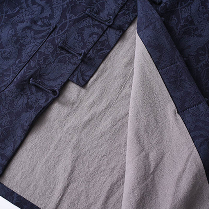 Buddha Stones 2Pcs Men's Tang Suit Jacquard Vine Pattern Frog-Button Cotton Long Sleeve Shirt Pants Set - image 3