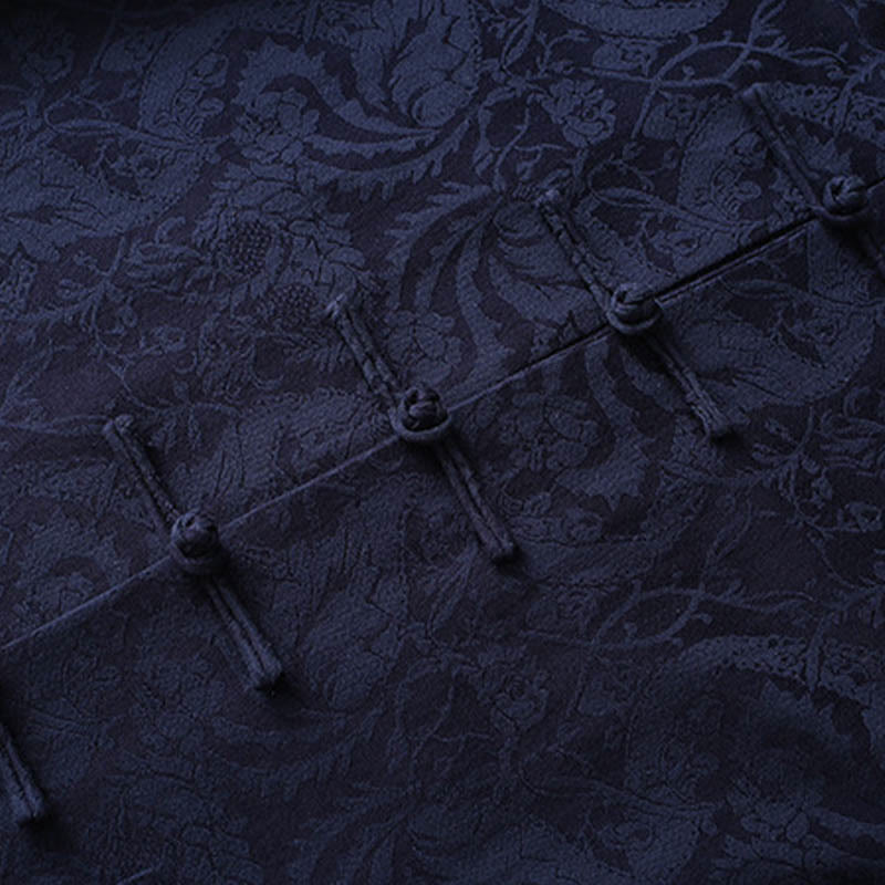 Buddha Stones 2Pcs Men's Tang Suit Jacquard Vine Pattern Frog-Button Cotton Long Sleeve Shirt Pants Set - image 4