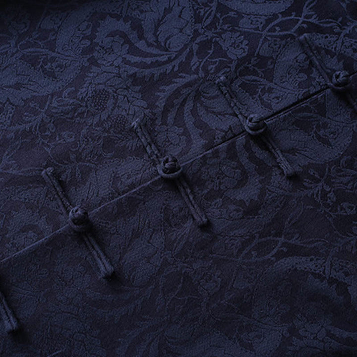 Buddha Stones 2Pcs Men's Tang Suit Jacquard Vine Pattern Frog-Button Cotton Long Sleeve Shirt Pants Set - image 4