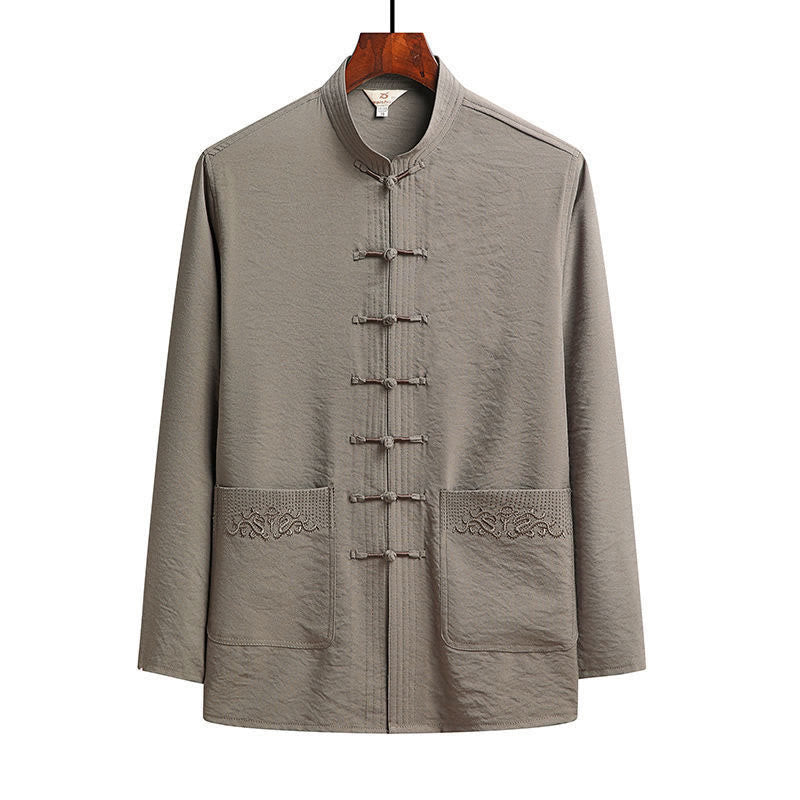 Buddha Stones 2Pcs Plain Tang Suit Men's Frog-Button Long Sleeve Shirt Pants Set - Tan - Shirt - US/UK/AU44，EU54 (4XL) - image 17