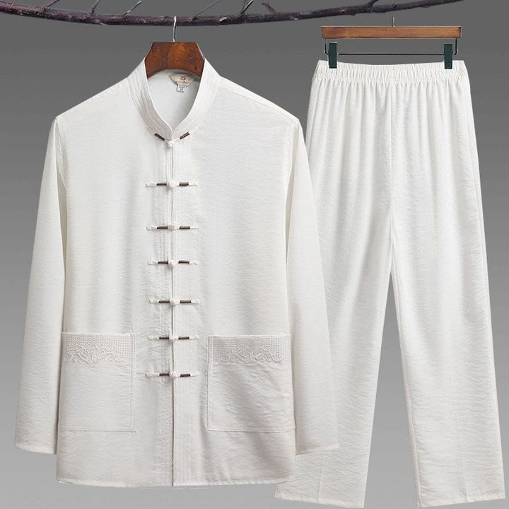 Buddha Stones 2Pcs Plain Tang Suit Men's Frog-Button Long Sleeve Shirt Pants Set - White - 2Pcs Set - US/UK/AU42，EU52 (4XL) - image 12
