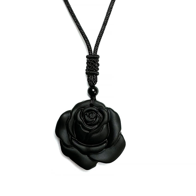 Buddha Stones Black Obsidian String Black Rose Purification Necklace Pendant