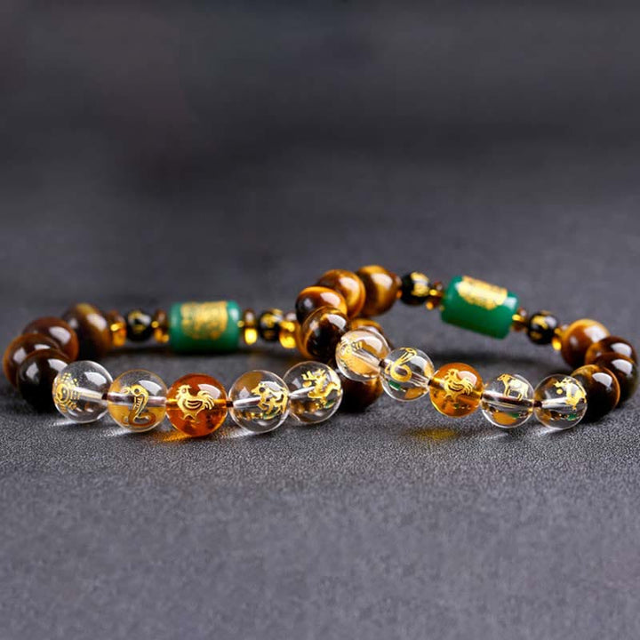 Buddha Stones Chinese Zodiac Tiger Eye Courage Bracelet