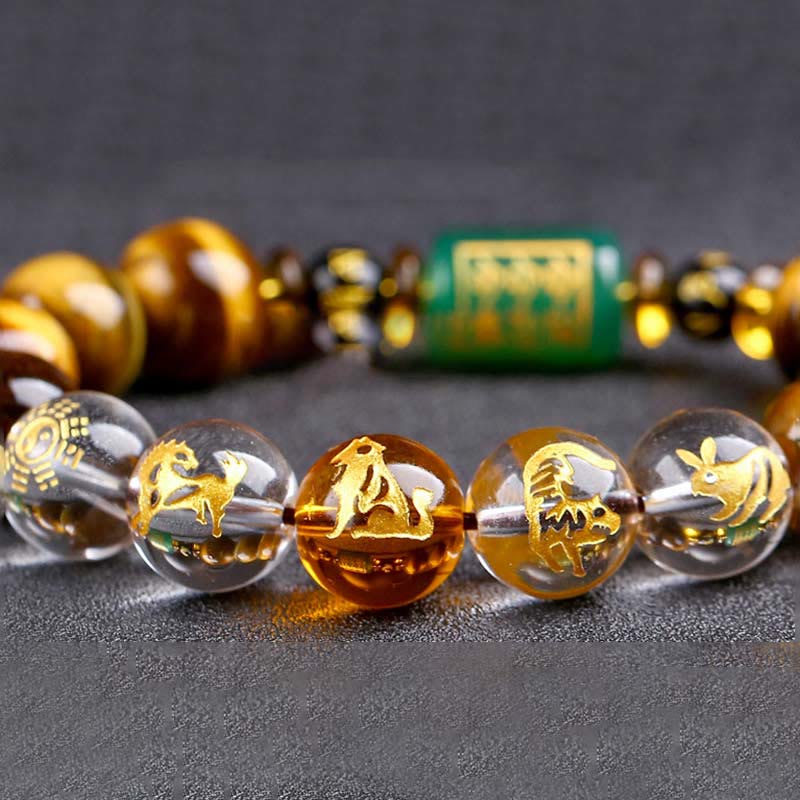 Buddha Stones Chinese Zodiac Tiger Eye Courage Bracelet