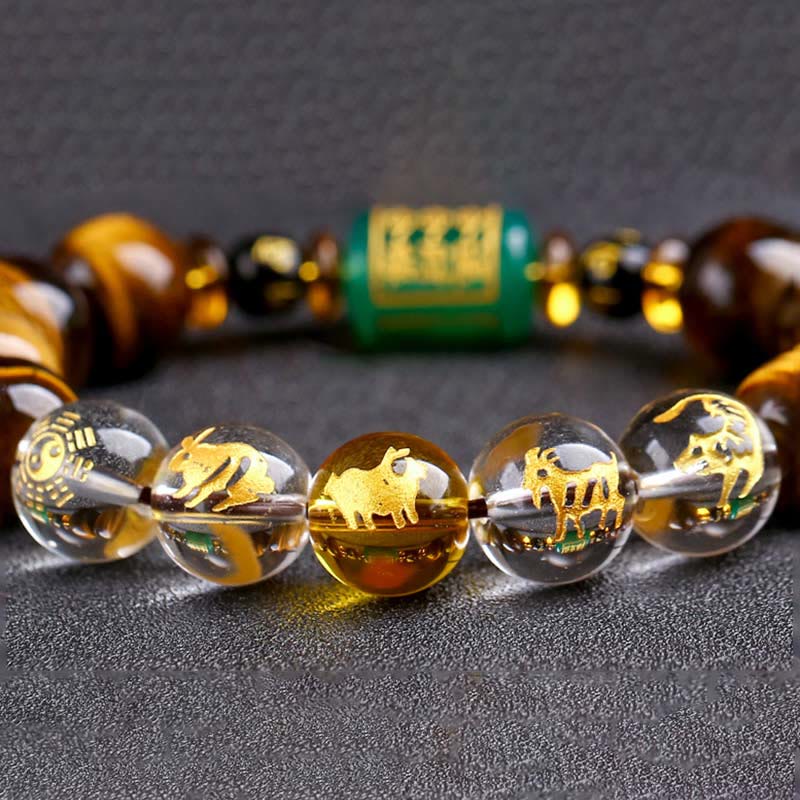 Buddha Stones Chinese Zodiac Tiger Eye Courage Bracelet