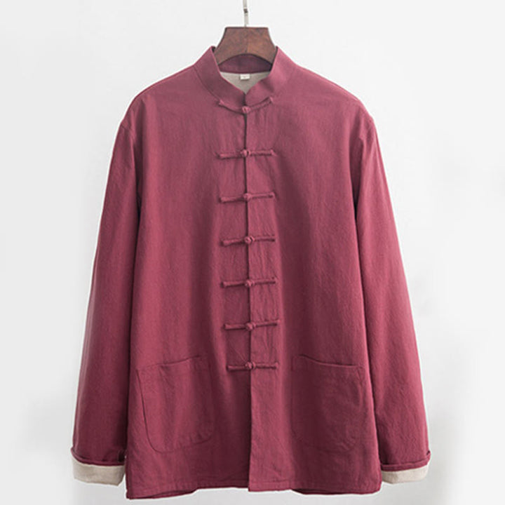 Buddha Stones 2Pcs Zen Tang Suit Men's Linen Frog-Button Long Sleeve Shirt Pants Set - image 19