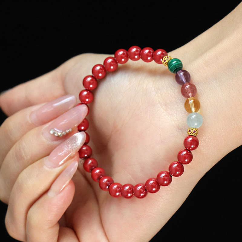 Buddha Stones Cinnabar Aquamarine Citrine Strawberry Quartz Amethyst Malachite Blessing Bracelet