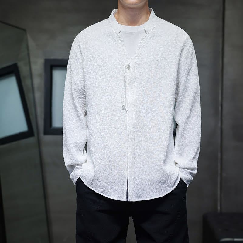 Buddha Stones Fall Solid Color Men's Button Long Sleeve Shirt Clothing - White - US/UK/AU46，EU56 (5XL) - image 9