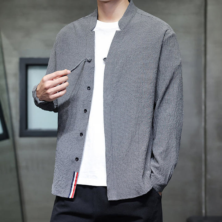 Buddha Stones Fall Solid Color Men's Button Long Sleeve Shirt Clothing - image 2