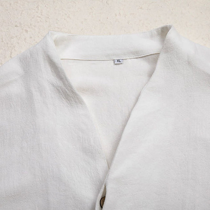 Buddha Stones V-Neck Men's Linen Long Sleeve Shirt Zen Clothing - image 6