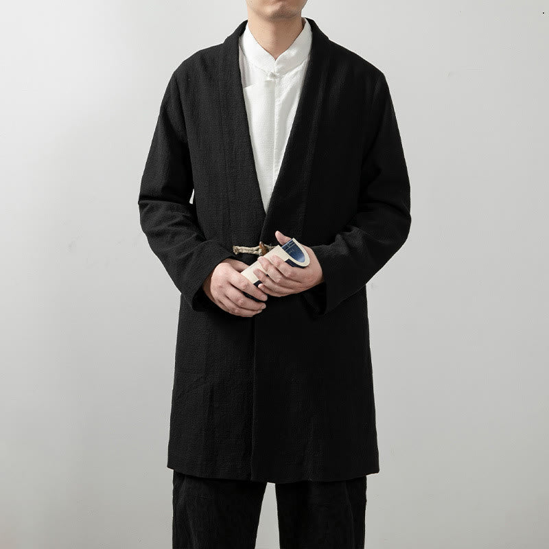 Buddha Stones Fall Simple Cotton Men's Long Sleeve Mid-length Coat Clothing - image 5