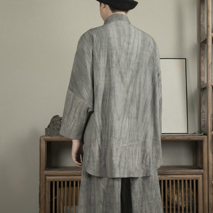 Buddha Stones Casual Gray Men's Frog-Button Shirt Zen Clothing - image 3